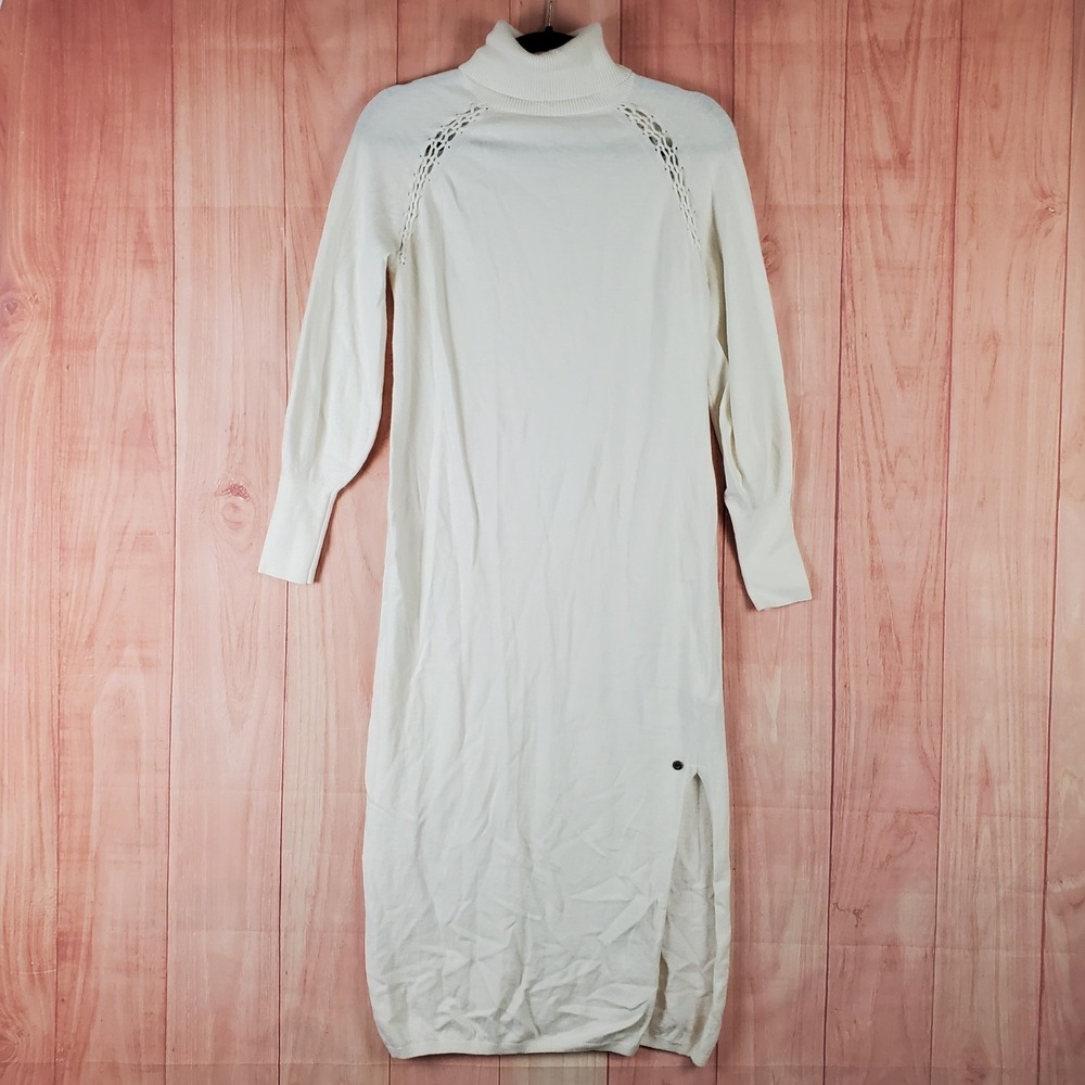 Ted Baker Sweater Dress Womens 1 White Viscose Knit Raglan Sleeve Turtleneck - Picture 1 of 10